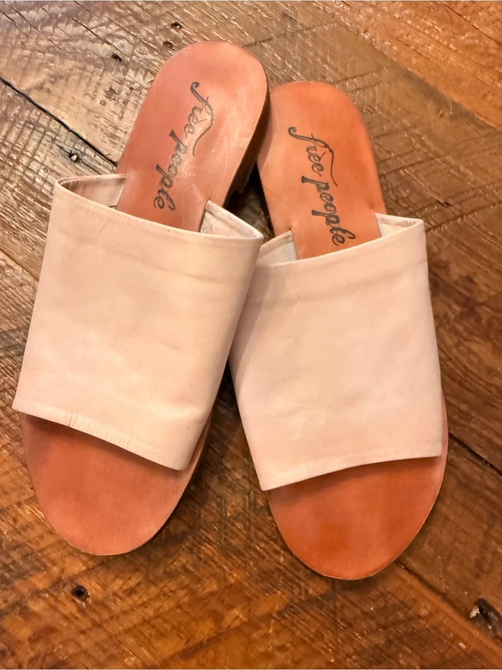 Free People Pale Pink and Rust Slide Sandals